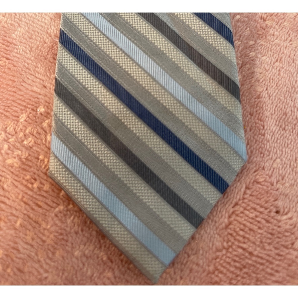 Calvin Klein Gray and Blue Striped Tie - Picture 2 of 8